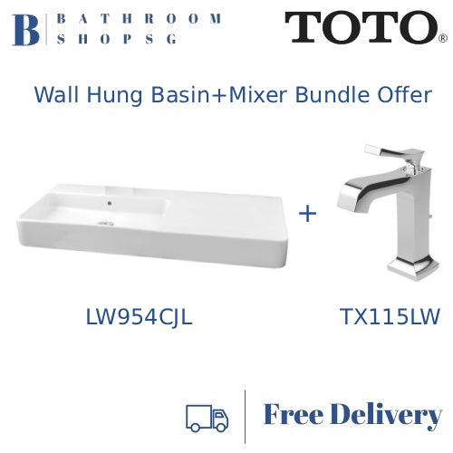 TOTO TOJA Wall Hung Lavatory Basin LW954CJLW Bundle with Wenzal TX115LW Basin Mixer