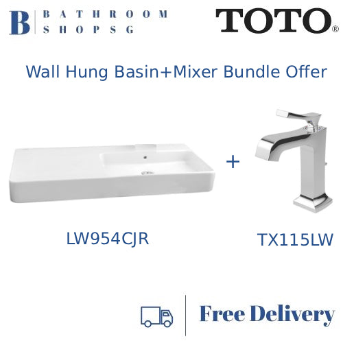 TOTO TOJA Wall Hung Lavatory Basin LW954CJRW Bundle with Wenzal TX115LW Basin Mixer
