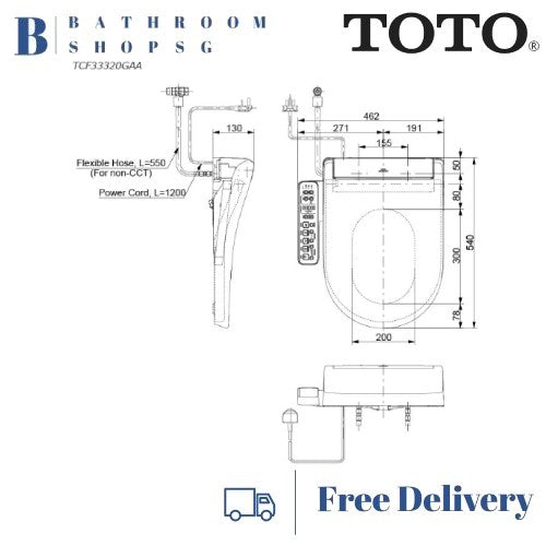 TOTO CW553A Wall Hung Rimless Toilet Bowl bundle with TCF33320GAA Washlet S2 Electric Bidet Seat