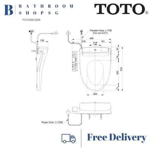 TOTO C769 Close Coupled Toilet Bowl bundle with Washlet TCF33461GAA Electric Bidet Seat