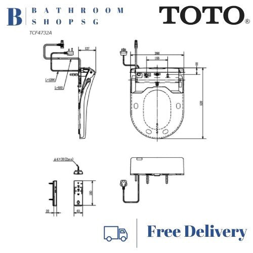 TOTO CW553A Wall Hung Rimless Toilet Bowl bundle with Auto Lid Washlet TCF4732A Electric Bidet Seat