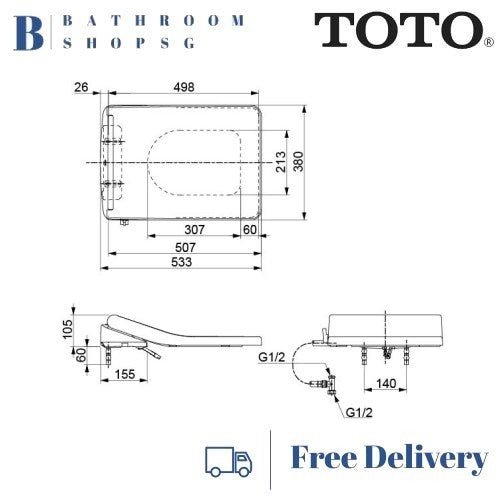 TOTO Ecowasher Manual Bidet Seat and Cover TCW10S