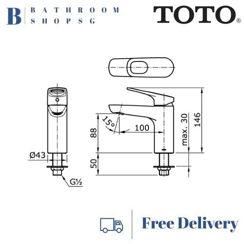 TOTO Rei R Series Single Lever Lavatory Faucet Cold Tap TX109LRR | TOTO Basin Mixer