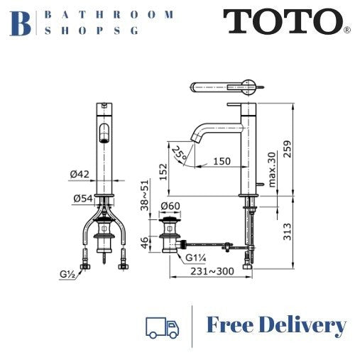 TOTO Ego Extended Single Lever Lavatory Faucet with Pop up Waste TX116LEV4N | TOTO Basin Mixer