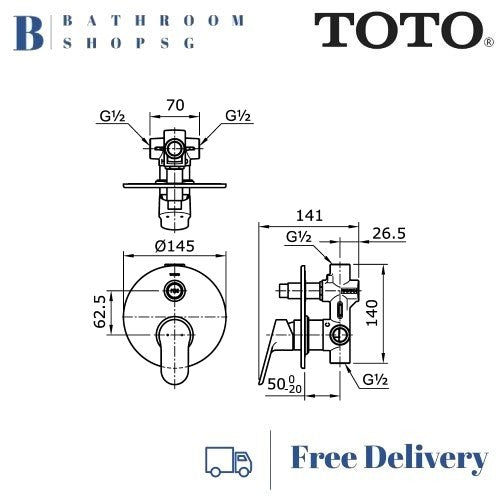 TOTO UMI Series Concealed Single Lever Bath and Shower Mixer With Diverter TX442SU
