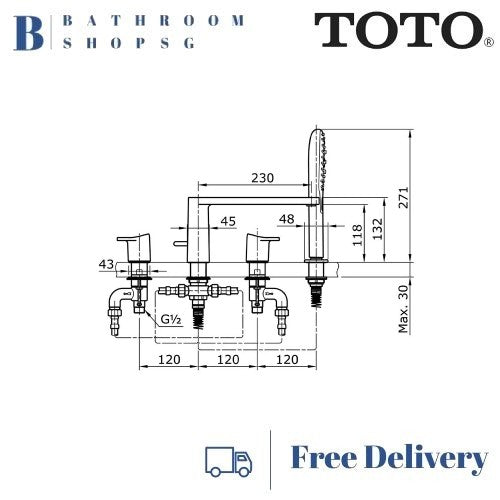 TOTO Alisei Series 4 Holes Bath and Shower Set TX447SX | Bathroom Faucet