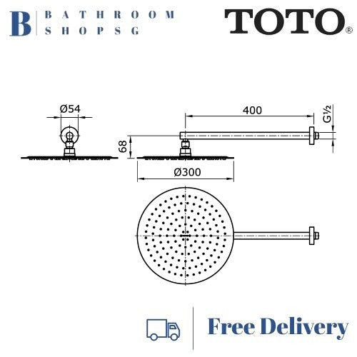 TOTO Mono Fixed Shower Head with Air Drop TX488SM | Rainshower with Shower Arm
