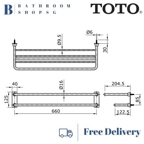 TOTO TX4W Combination Towel Shelf & Towel Bar | Toto Bathroom Accessories