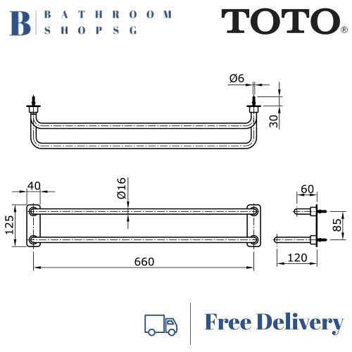 TOTO TX5W Double Towel Bar | Toto Bathroom Accessories