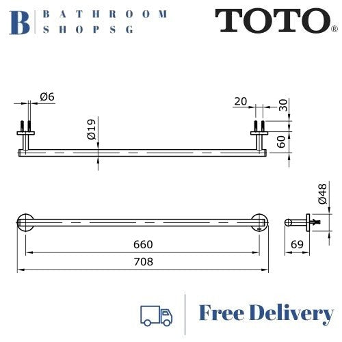 TOTO TX701AES Ego || Series Towel Bar | Toto Bathroom Accessories
