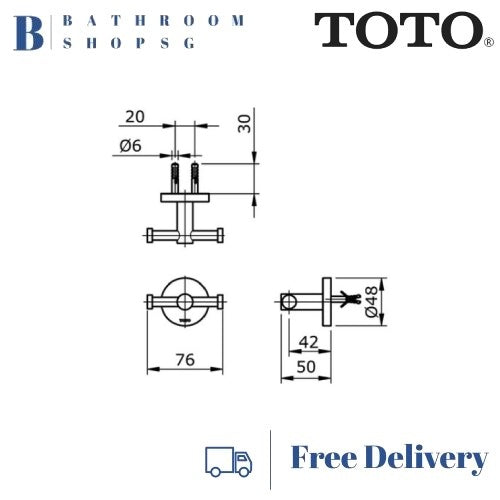 TOTO Ego || Double Robe Hook TX704AES | Toto Bathroom Accessories