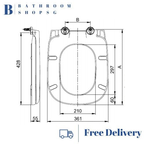 Toilet Seat Cover TS3839U | UREA Soft Close Rectangle Shape Toilet Seat