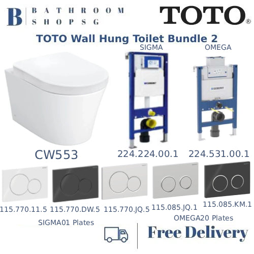 TOTO CW553 Wall Hung Toilet Bowl Bundle with Geberit Duostix Cistern and Actuator Flush Plate