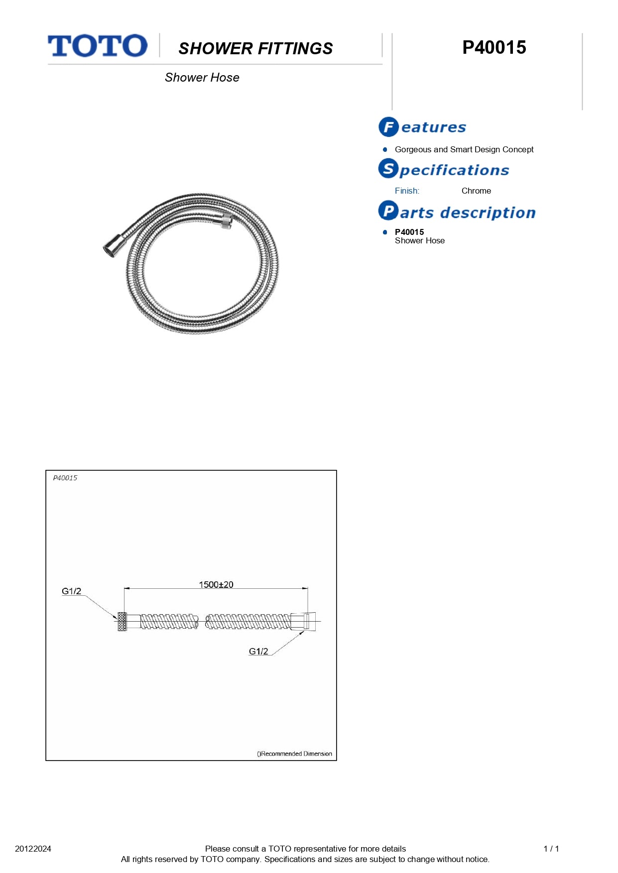 TOTO Metal Shower Hose Double Interlocking P40015