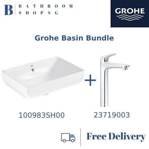 Grohe Euro Ceramic Vessel Basin 100983SH00 Bundle with Grohe Eurostyle basin mixer XL Size 23719003