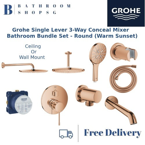 Grohe Single Lever 3-Way Conceal Mixer Bathroom Bundle Set Warm Sunset-Round | Grohe 35600 24092DA1