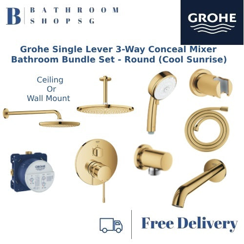 Grohe Single Lever 3-Way Conceal Mixer Bathroom BundleSet Cool Sunrise-Round | Grohe 35600 24092GL1