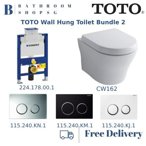 TOTO Wall Hung Toilet Bowl CW162Y with Kappa Cistern and Geberit Actuator Flush Plate Bundle Set 2