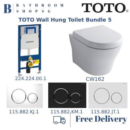 TOTO Wall Hung Toilet Bowl CW162Y with Sigma Duostix Cistern and Geberit Actuator Flush Plate Bundle Set 5