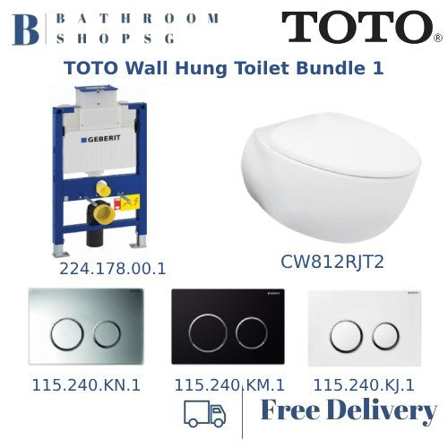 TOTO Wall Hung Toilet Bowl CW812RJT2 with Kappa Cistern and Geberit Actuator Flush Plate Bundle Set 1