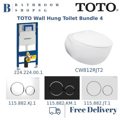 TOTO Wall Hung Toilet Bowl CW812RJT2 with Sigma Duostix Cistern & Geberit Flush Plate Bundle Set 4