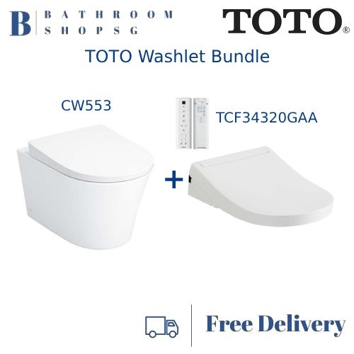 TOTO CW553A Wall Hung RimlessToilet Bowl bundle with TCF34320GAA Washlet S5 Electric Bidet Seat