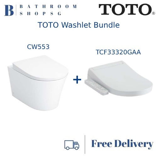 TOTO CW553A Wall Hung Rimless Toilet Bowl bundle with TCF33320GAA Washlet S2 Electric Bidet Seat