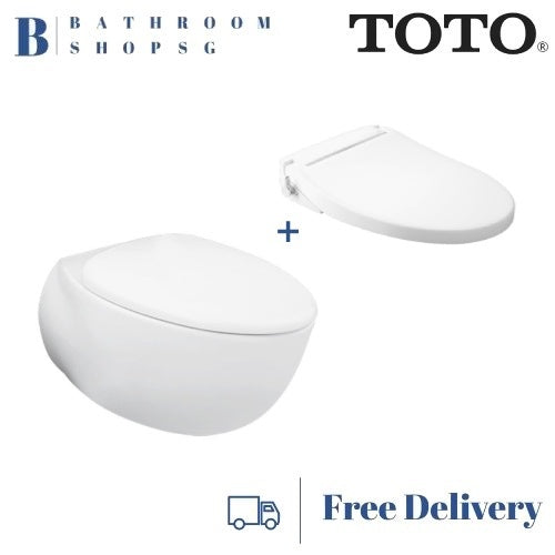 TOTO Le Muse CW812RJT2 Wall Hung Toilet Bowl with TCW08S Ecowasher Manual Bidet Seat
