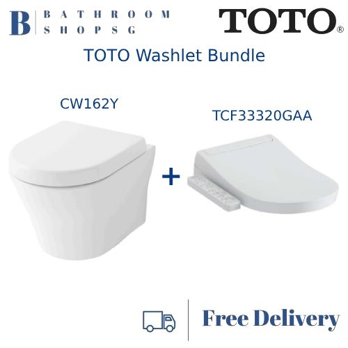 TOTO CW162Y Wall Hung Rimless Toilet Bowl bundle with TCF33320GAA Washlet S2 Electric Bidet Seat