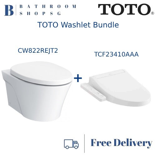 TOTO CW822REJT2 Wall Hung Rimless Tornado Flush Toilet Bowl with Washlet TCF23410AAA Electric Bidet