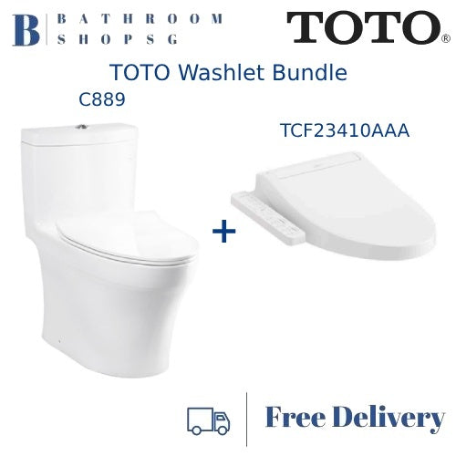 TOTO C889 One Piece Rimless Toilet Bowl Bundle with Washlet TCF23410AAA Electric Bidet Seat