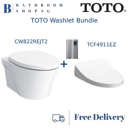 TOTO CW822REJT2 Wall Hung Rimless Toilet Bowl bundle with Washlet TCF4911EZ Electric Bidet Seat