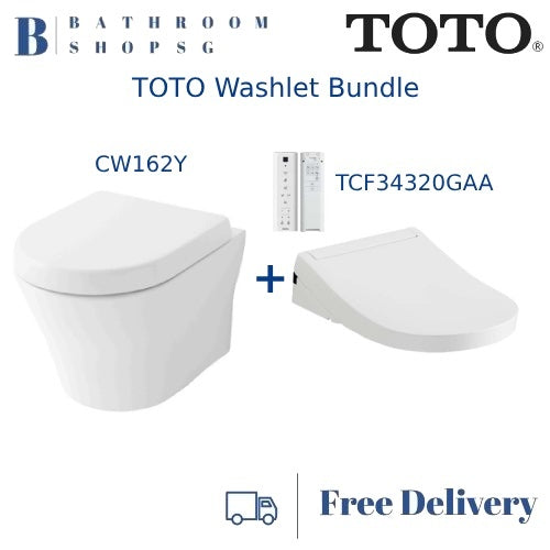 TOTO CW162Y Wall Hung Rimless Toilet Bowl bundle with TCF34320GAA Washlet S5 Electric Bidet Seat