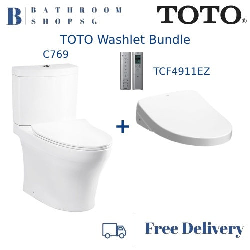TOTO C769 Close Coupled Toilet Bowl bundle with Washlet TCF4911EZ Electric Bidet Seat