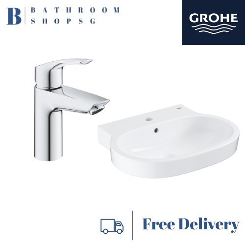 Grohe Eurocosmo Counter Top Basin 60 Alpine White 39291000 + Grohe Eurosmart Single-lever basin mixer S-Size 23922003
