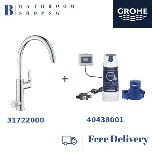 GROHE Blue Pure Eurosmart Single-lever Kitchen Sink Mixer with filter Set | Grohe 31722000+40438001
