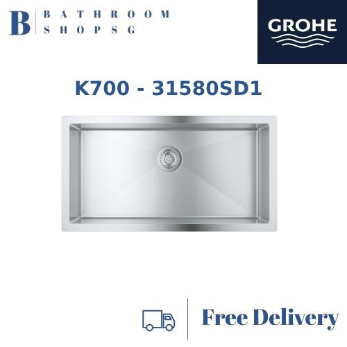 Grohe K700 Stainless Steel Top Mount Single Bowl Kitchen Sink 31580SD1 | Flush Mount | Grohe Undermount Kitchen Sink