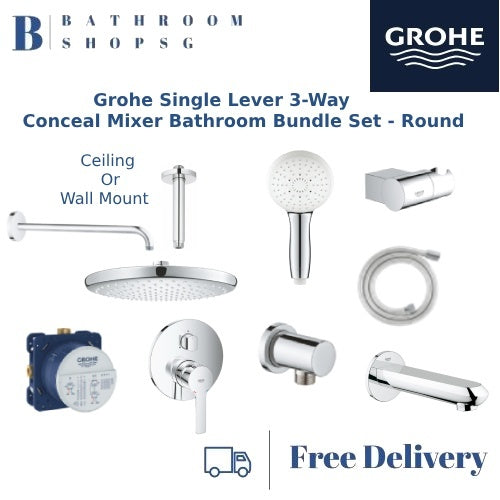 Grohe Lineare Single Lever 3-Way Conceal Mixer Bathroom Bundle Set - Round | Grohe 35600 24095001