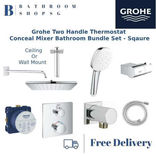 Grohe Two Handle Thermostat Concealed Mixer Bathroom Bundle Set - Square | Grohe 35600 24080 26567