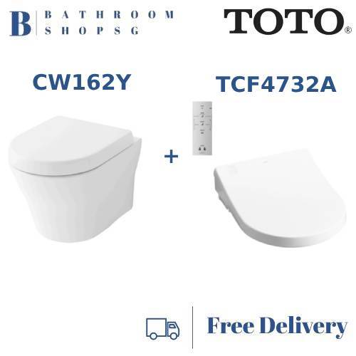 TOTO CW162Y Wall Hung Tornado Flush Toilet Bowl bundle with Auto Lid Washlet TCF4732A