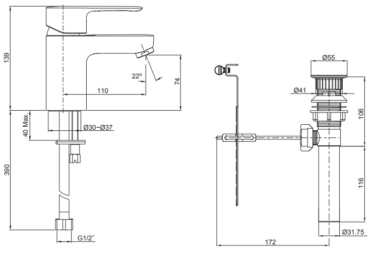 Kohler K-16027K-B4E2-CP July Basin Mixer | Ideal Merchandise, SG