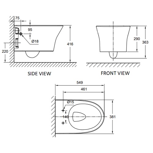 American Standard Signature CCAS3140-3W20400F0 Wall Hung Toilet